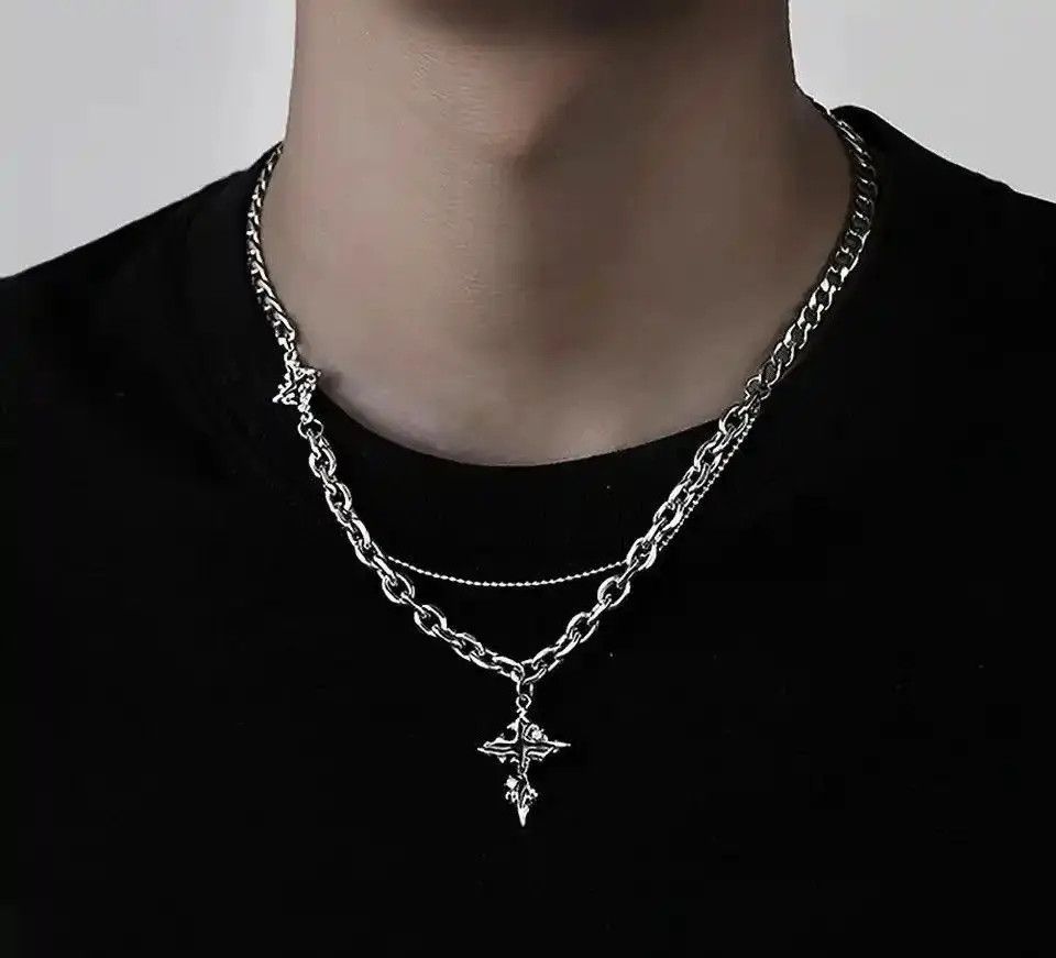 Jewelry Punk Black Flame Cross Necklace Size ONE SIZE - 1 Preview