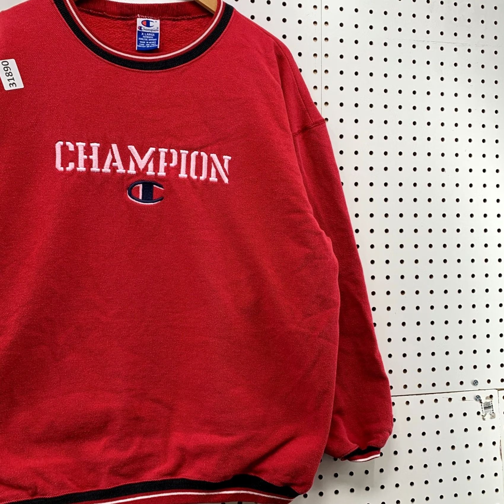 Champion Vintage Champion Red Knit Sweatshirt Long Sleeve Men XL 26x28 90s Crew Neck Pullover reverse Weave Size US XL / EU 56 / 4 - 4 Thumbnail