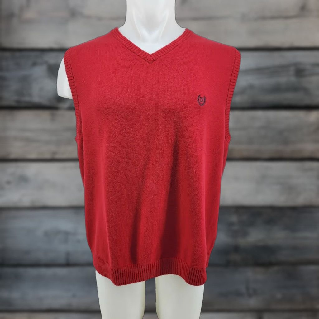 Chaps Chaps Mens Red Solid Cotton Sleeveless V Neck Pullover Sweater Vest Size Large Size US L / EU 52-54 / 3 - 1 Thumbnail