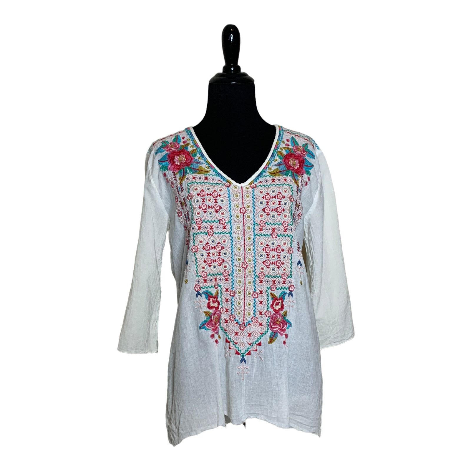 Johnny Was Johnny Was white embroidered floral boho tunic size small Size S / US 4 / IT 40 - 9 Thumbnail