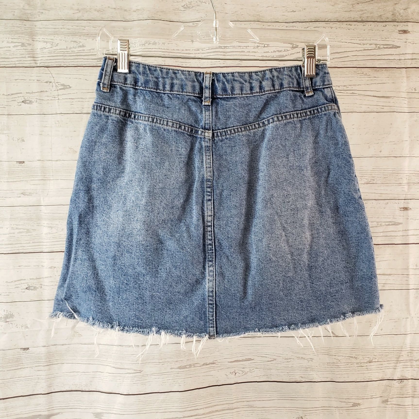 Topshop Topshop Moto Denim Skirt Womens Size 6 Blue Button Front Raw Hem Cotton A-Line Short Night? Size 28" / US 6 / IT 42 - 2 Thumbnail