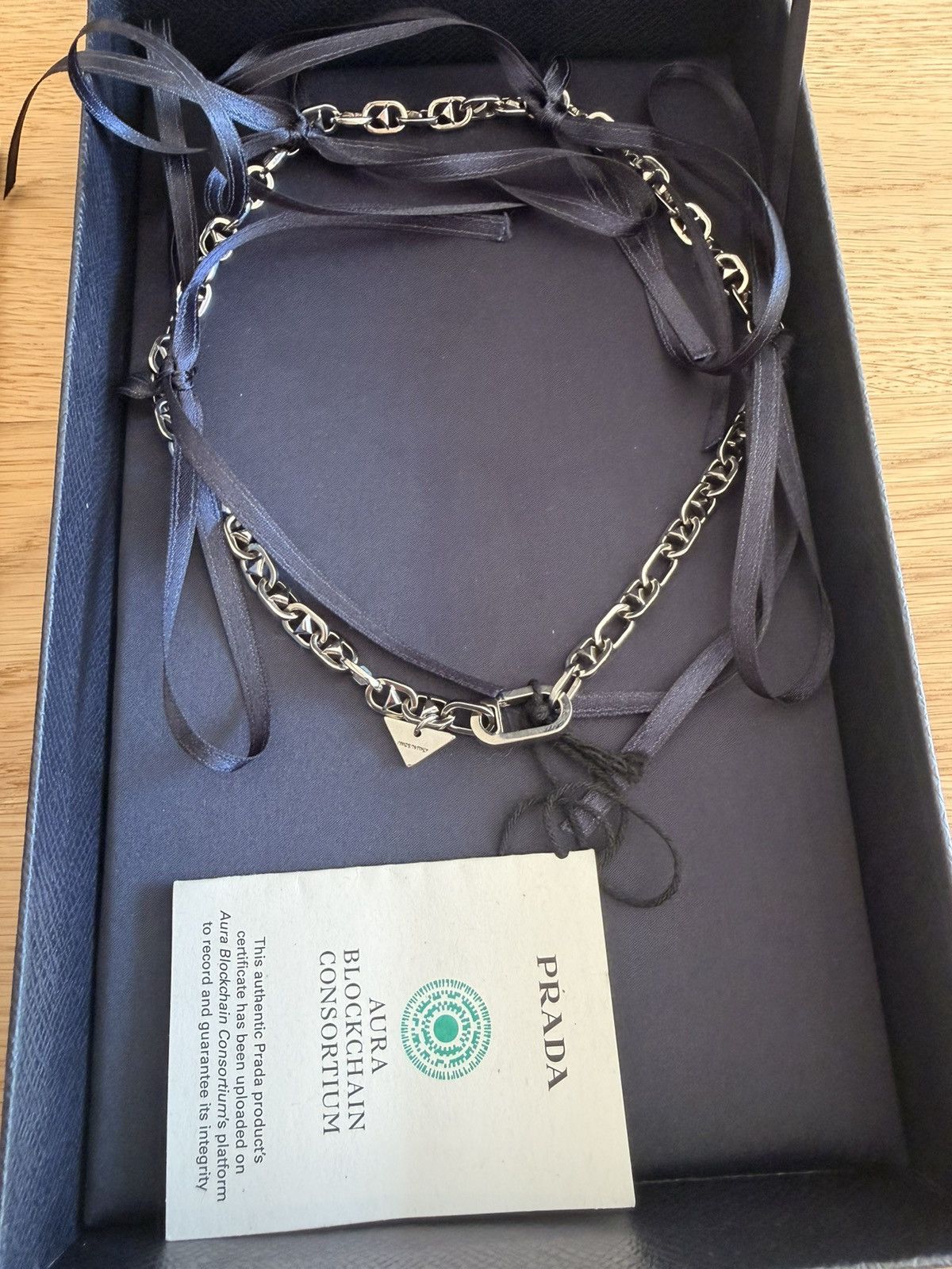 Prada PRADA Triangle Charm Chain Silver Brass Necklace With Clasp Size ONE SIZE - 7 Thumbnail
