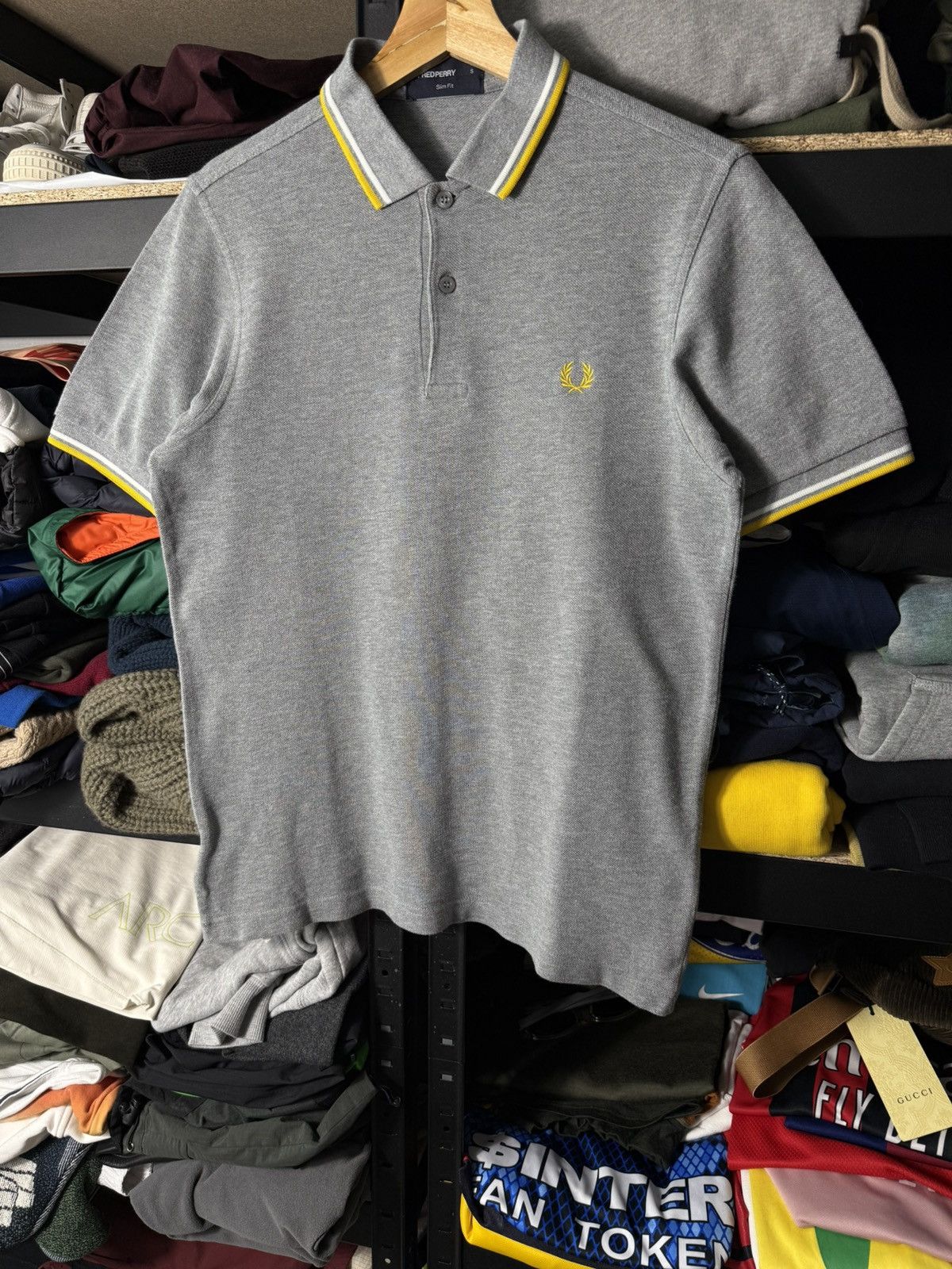 Fred Perry Fred Perry Twin Tipped Polo Shirt Grey Yellow Slim Fit Size US S / EU 44-46 / 1 - 3 Thumbnail