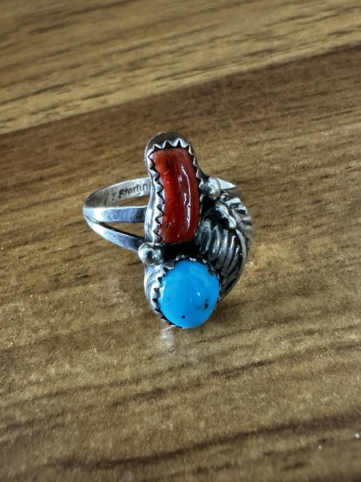 Jewelry STERLING 925 TOQUIOISE CORAL STONE CARVED RING SIZE 5.5 Size ONE SIZE - 4 Thumbnail