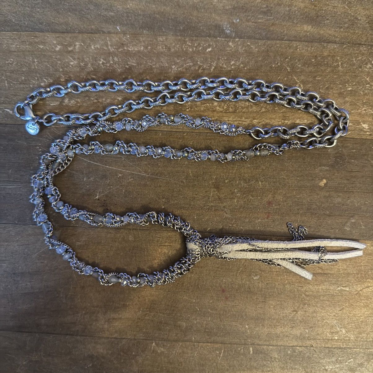 Loft Loft long woven silver tone suede tassel necklace Size ONE SIZE - 2 Thumbnail