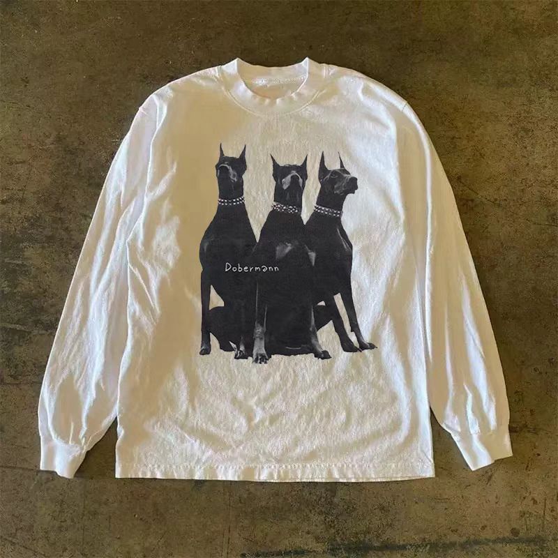Japanese Brand × Vintage White retro Doberman print loose cotton long sleeve tee Size US L / EU 52-54 / 3 - 1 Thumbnail