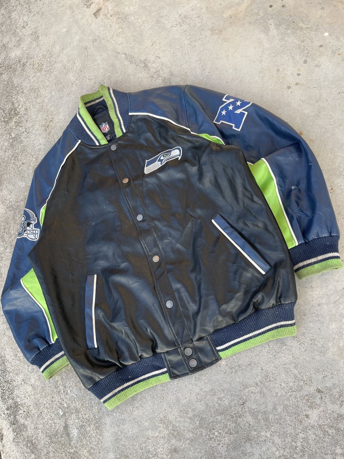 NFL Seattle Seahawks NFL Leather Man Varsity Jacket Size US XXL / EU 58 / 5 - 2 Thumbnail