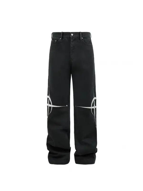 VIBE Straight Leg Beige Appliquéd Embroidered Jeans Black Size US 32 / EU 48 - 5 Thumbnail