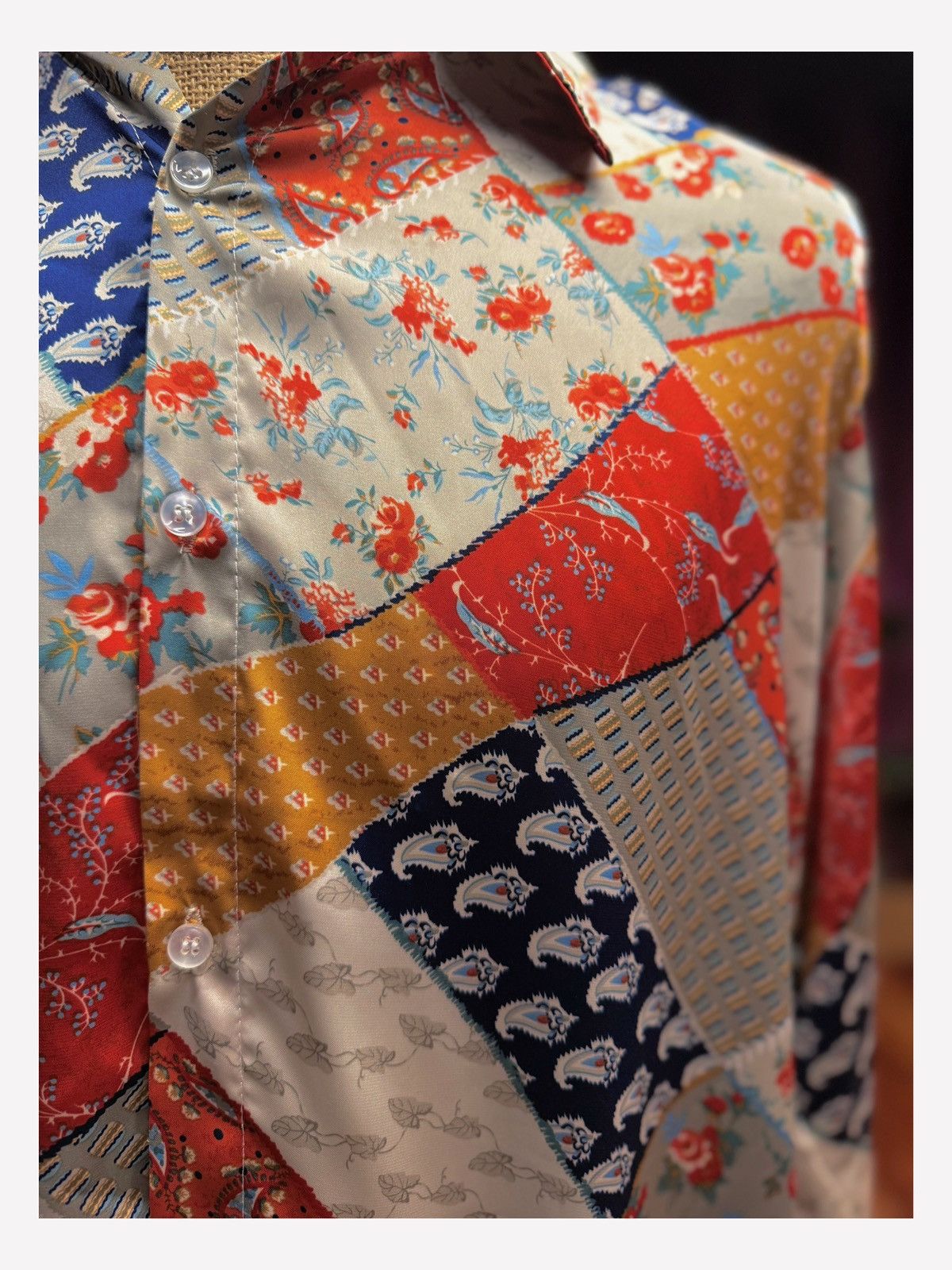 Other Unisex Vintage-Inspired Patchwork Silk Shirt – Bold Boho Size US M / EU 48-50 / 2 - 2 Thumbnail