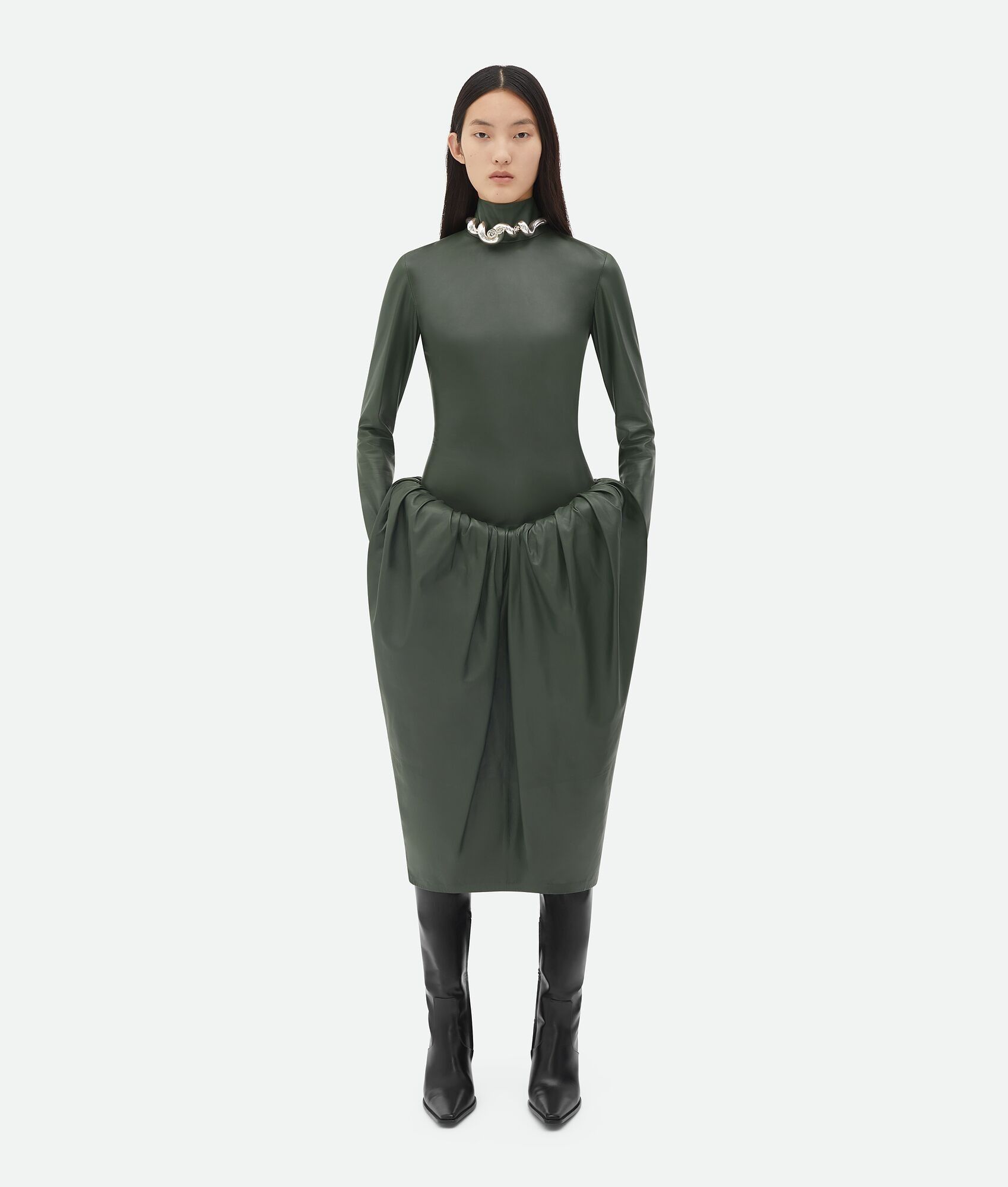 Bottega Veneta o1n1vont0125 Leather High Neck Top in Forest Green Size XS / US 0-2 / IT 36-38 - 4 Thumbnail