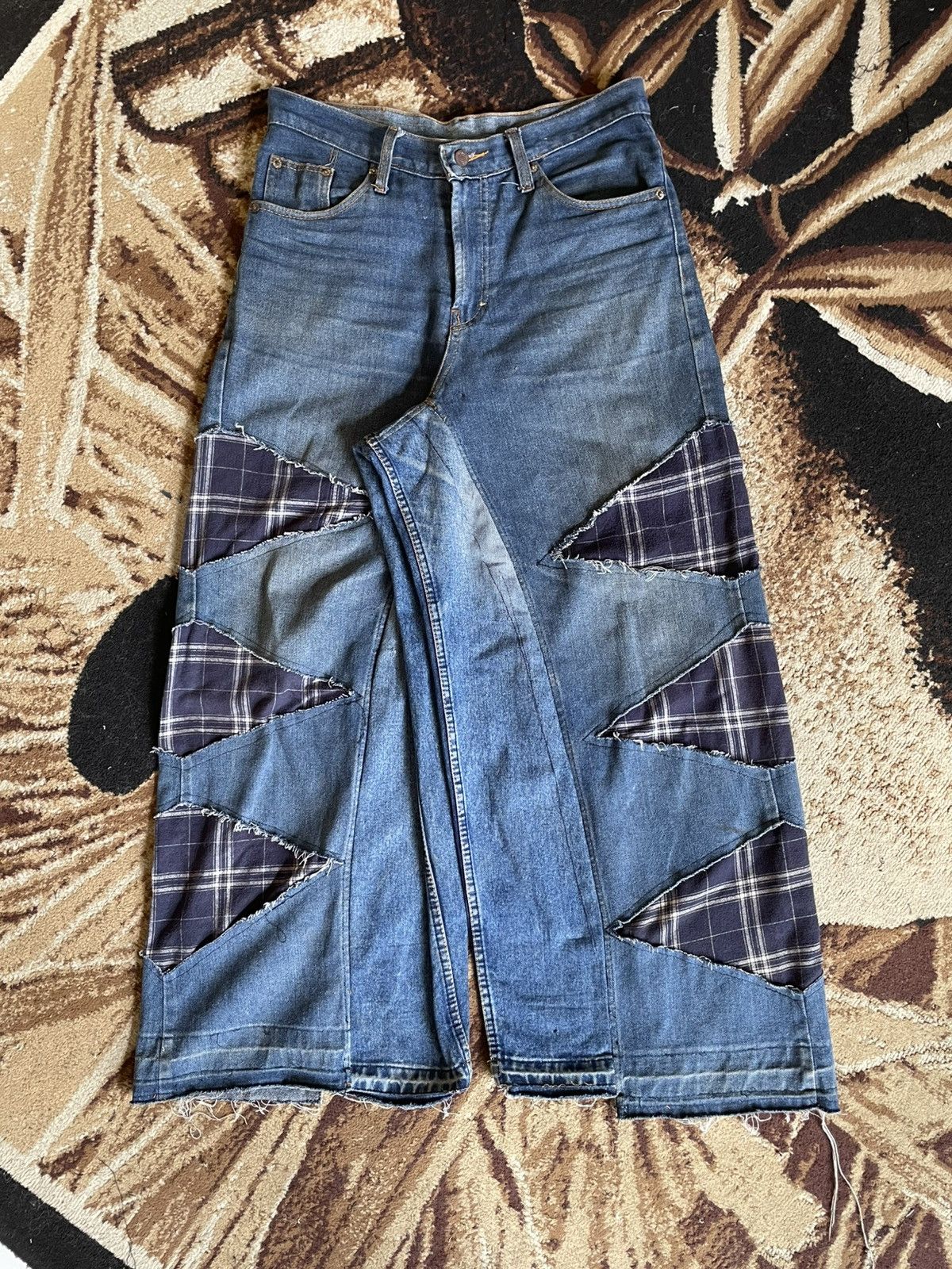 Vintage Baggy Jeans Reworked plaid pattern Size US 33 - 1 Thumbnail