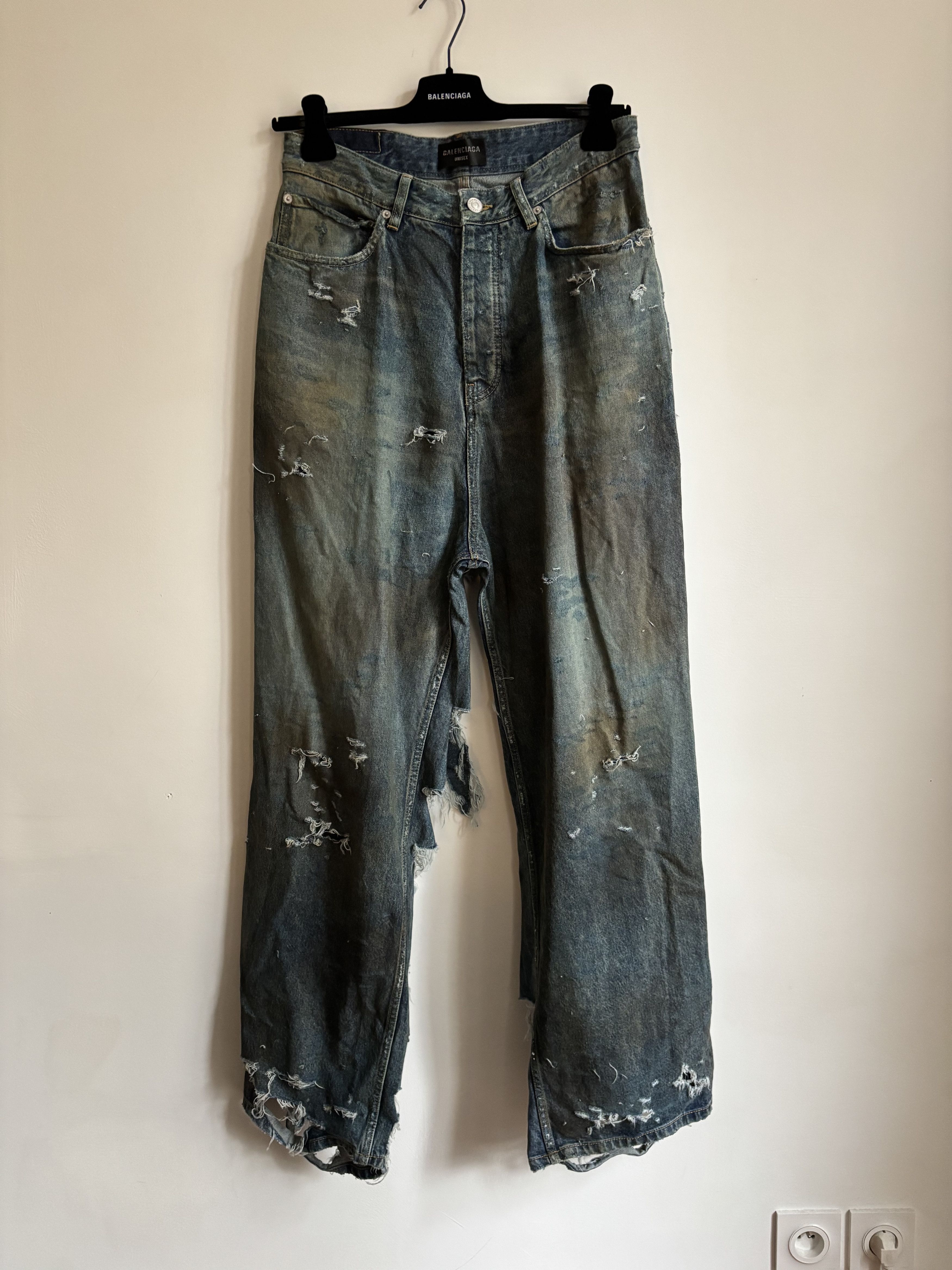 Balenciaga Mud Show Blue Super Destroyed Baggy Denim Jeans NWT (S