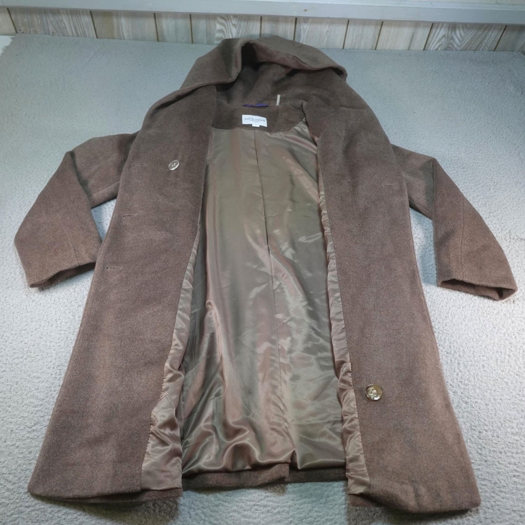Cole Haan Cole Haan Coat Womens 12 Brown Wool Hooded Lined Single-Breasted Overcoat Size XL / US 12-14 / IT 48-50 - 3 Thumbnail