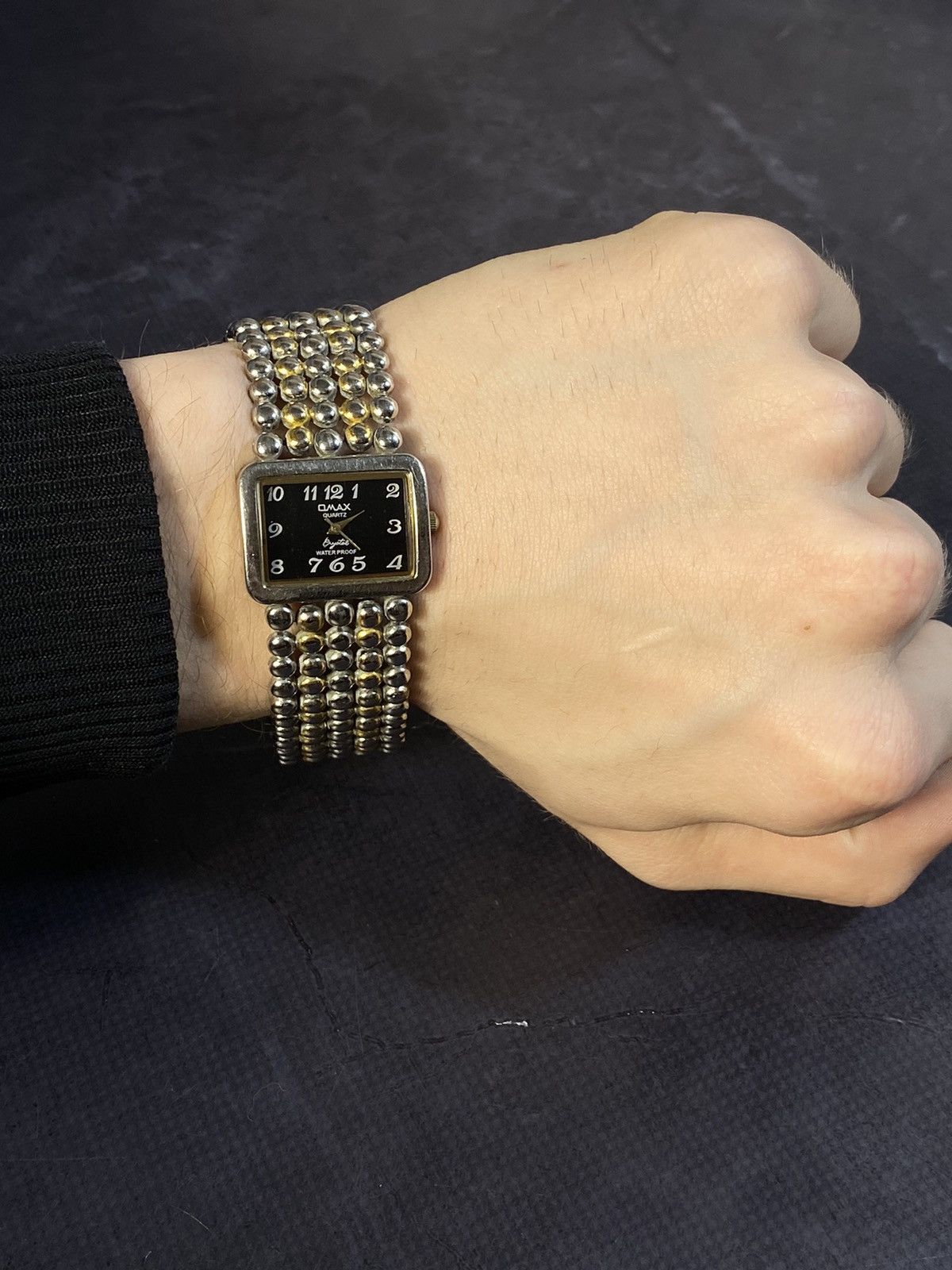 Japanese Brand Omax Rectangular Dial Beaded Bracelet Watch Japanese Brand Size ONE SIZE - 4 Thumbnail