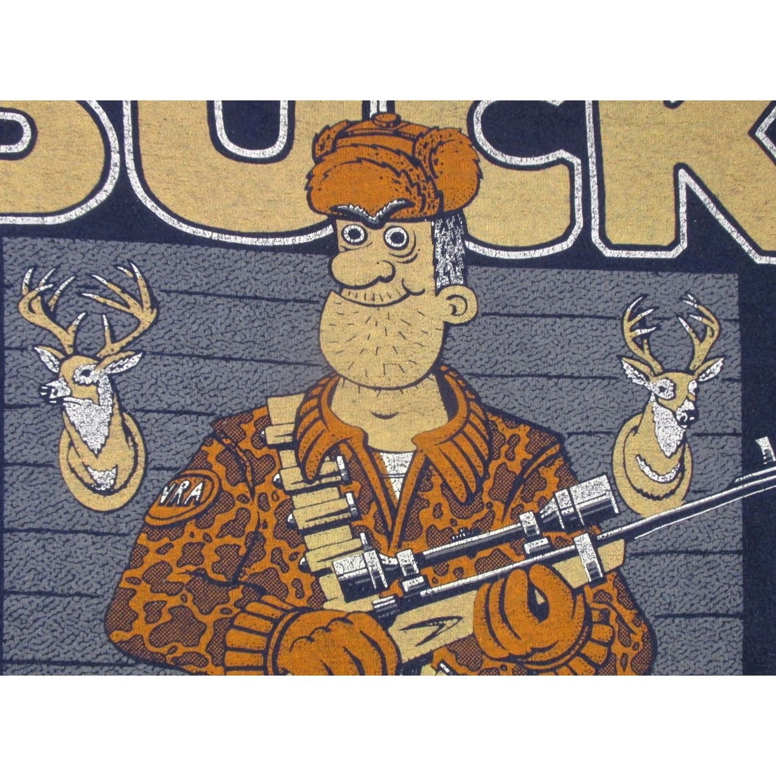 Vintage vintage 80s THE BUCK STOPS HERE T-Shirt SMALL HUNTING CARTOON deer rifle thin Size US S / EU 44-46 / 1 - 4 Thumbnail
