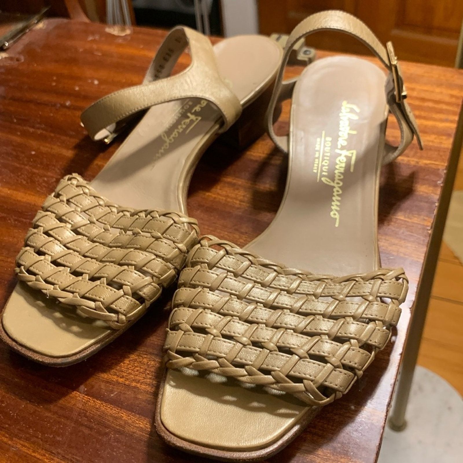Salvatore Ferragamo Salvatore Ferragamo woven metallic tan beige sandals Size US 8.5 / IT 38.5 - 1 Thumbnail