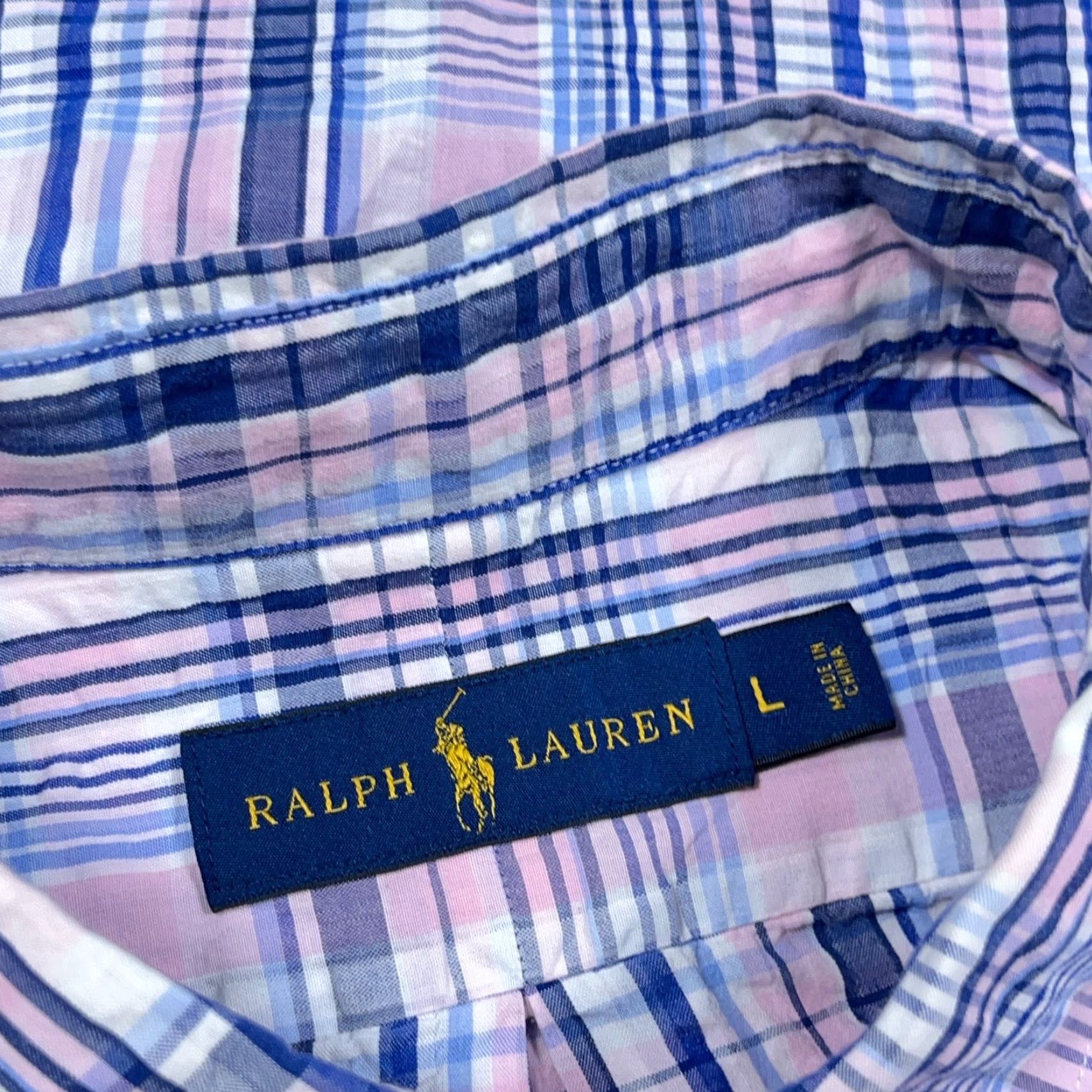 Ralph Lauren Ralph Lauren Shirt Men L Pink Blue Button-Up Seersucker Plaid Camp Cardigan? Size US L / EU 52-54 / 3 - 3 Thumbnail