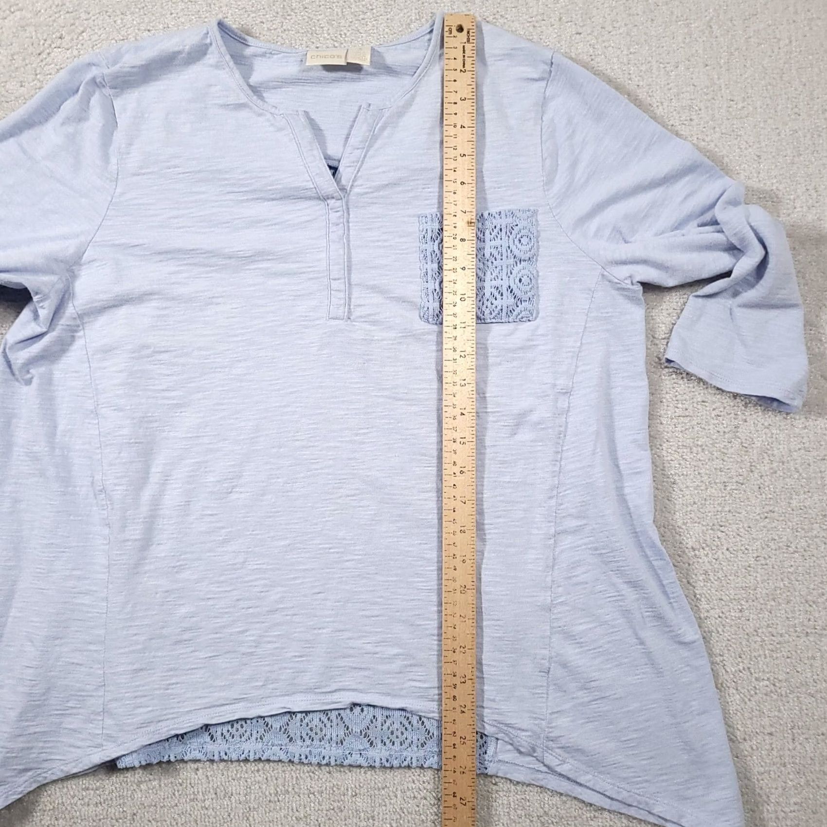 Vintage Chico's Open Knit Crochet Back 3/4 Sleeve Shirt Women's 3 XL Blue V-Neck Size XL / US 12-14 / IT 48-50 - 7 Thumbnail