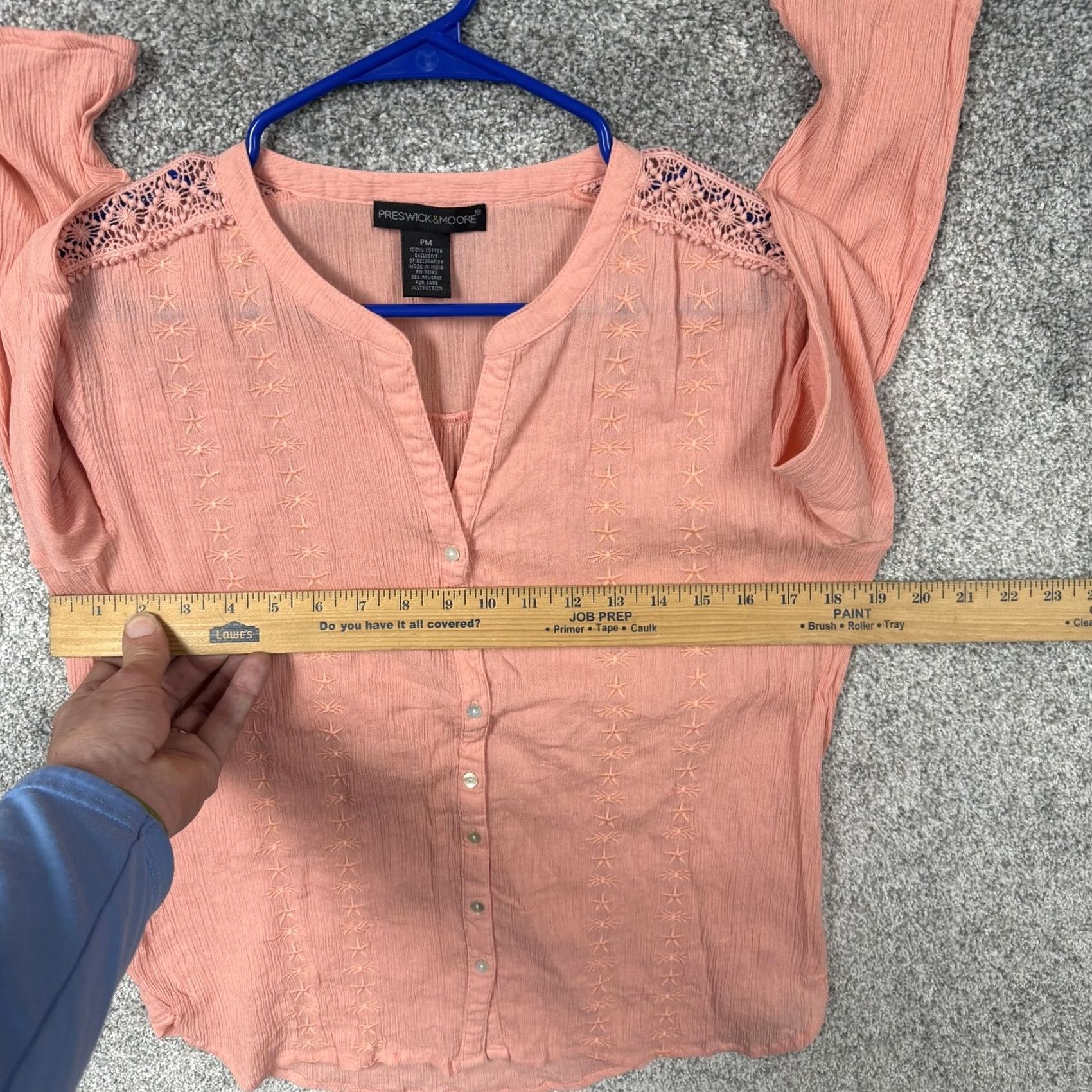 Vintage Preswick & Moore Blouse PM Peach Gauze Crochet Semi-Sheer Coastal Grandmother Size M / US 6-8 / IT 42-44 - 4 Thumbnail