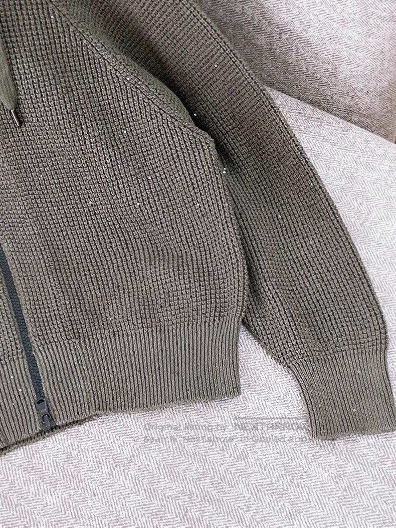 Brunello Cucinelli Brunello Cucinelli Fully Glitter Knitted Jacket, Khaki Gre Size XS / US 0-2 / IT 36-38 - 4 Thumbnail