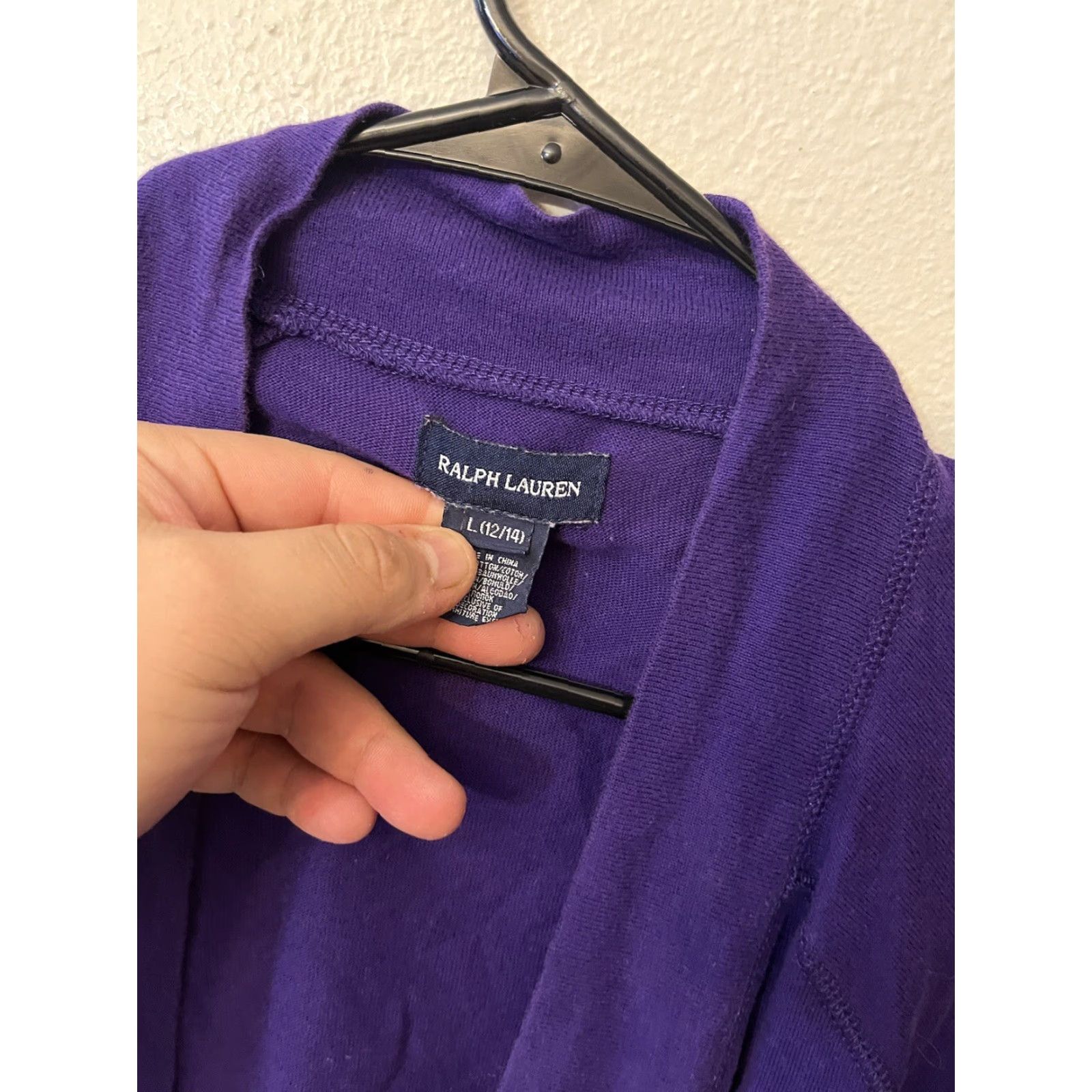 Ralph Lauren Ralph Lauren Womens Large Open Front Knit Sweater Purple Cardigan Cable-Knit 100% Cotton Heavyweight Size L / US 10 / IT 46 - 3 Thumbnail