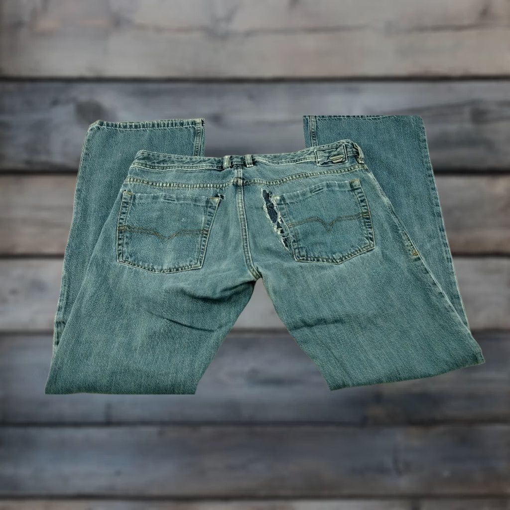 Diesel VINTAGE Diesel Zathan Distressed Button Fly Bootcut Jeans Men 35 33 Blue Cotton Denim 9.5" Leg Opening Mens Size US 35 - 1 Thumbnail