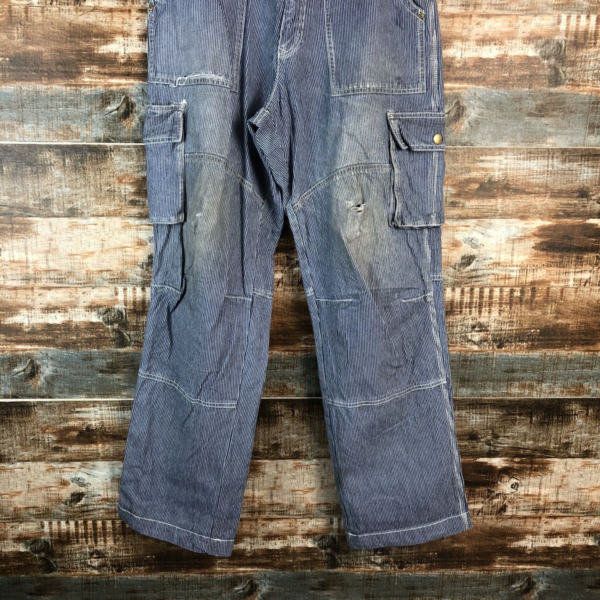 Japanese Brand Dogman Blue Striped Multipocket utility cargo Pants #A2160 Size US 33 - 3 Thumbnail