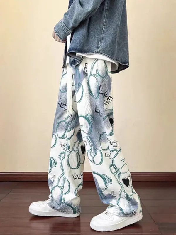 Japanese Brand Street hip-hop tie-dye bear print graffiti overalls Size US 32 / EU 48 - 3 Thumbnail