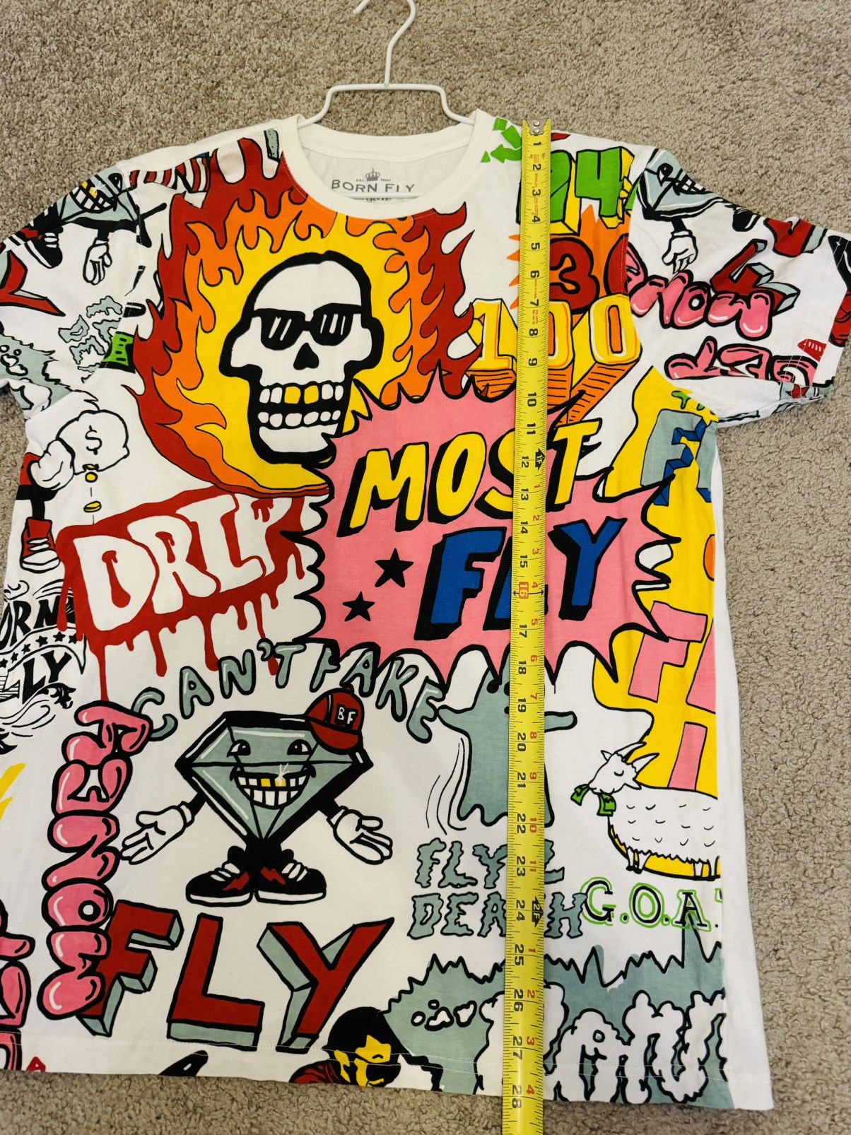 Born Fly Born Fly Men's All Over Print Graphic T-Shirt in White L Size US L / EU 52-54 / 3 - 6 Thumbnail