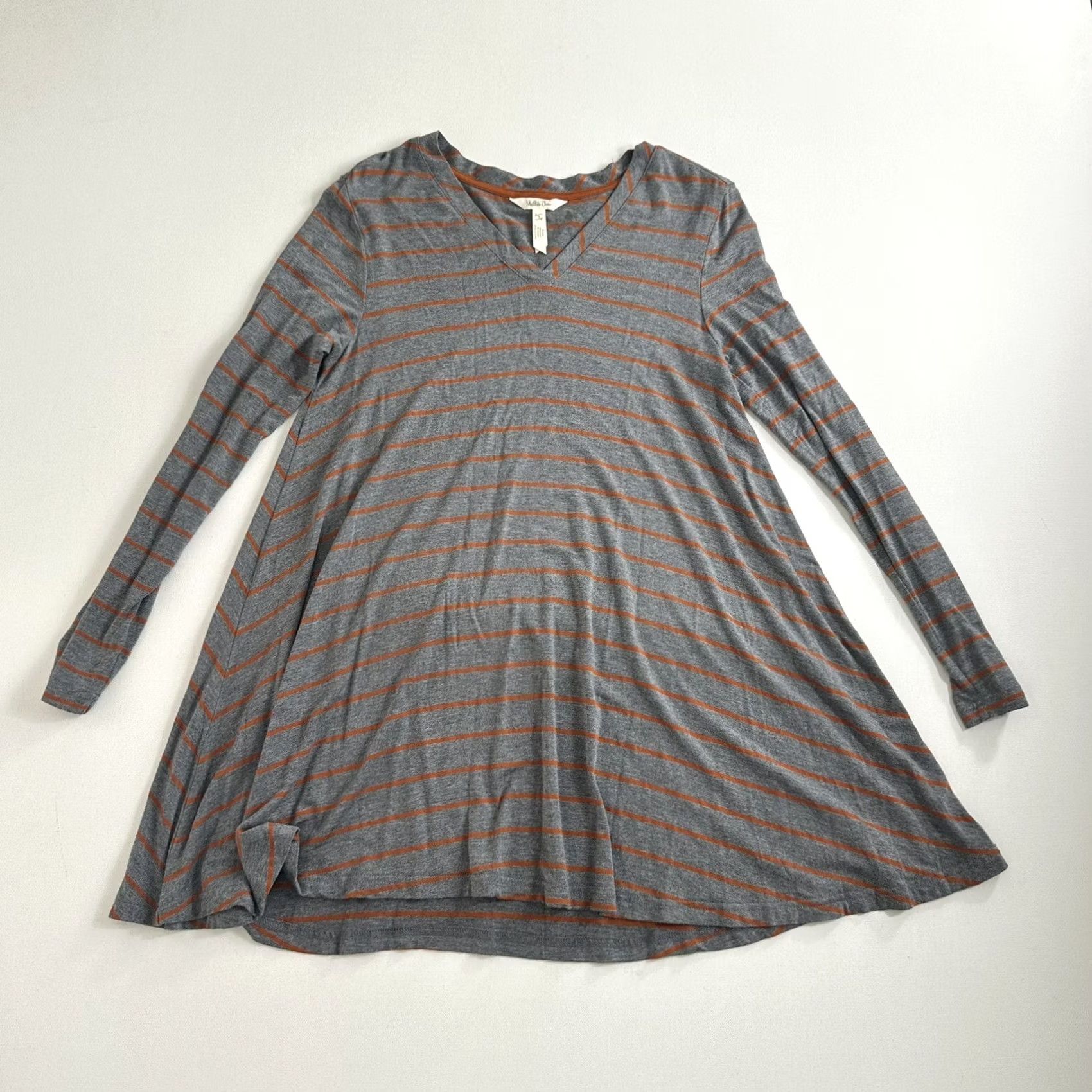 Vintage Matilda Jane Windsong Tunic Top S Long Sleeve V Neck Striped Jersey Stretch Women Regular Bohemian Classic Gray Size S / US 4 / IT 40 - 2 Thumbnail