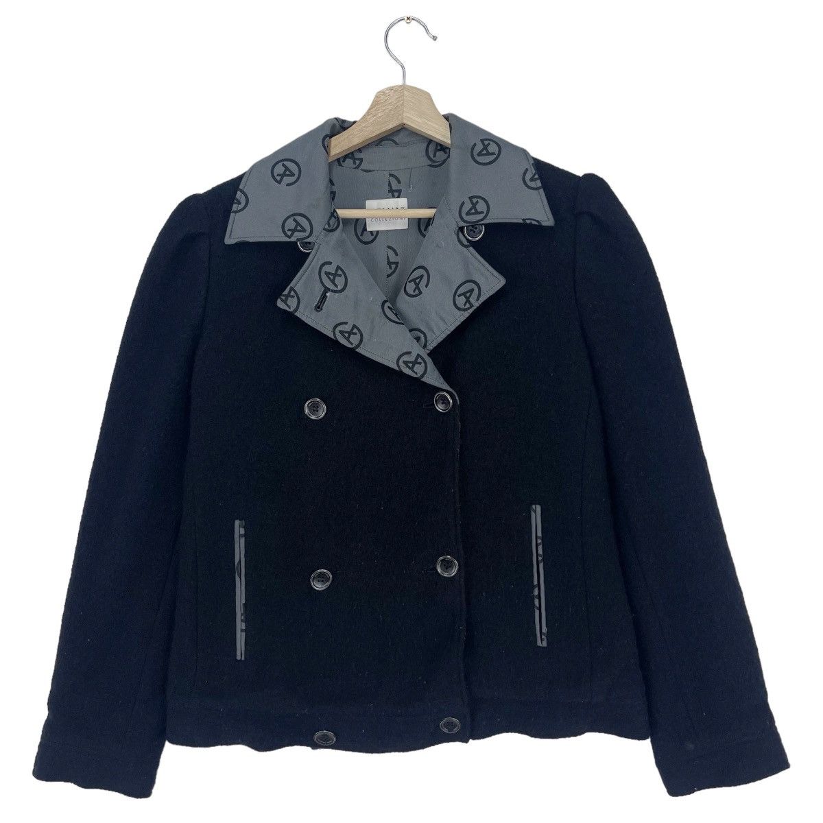 Armani Double Breasted Over Print Wool Cropped Jacket