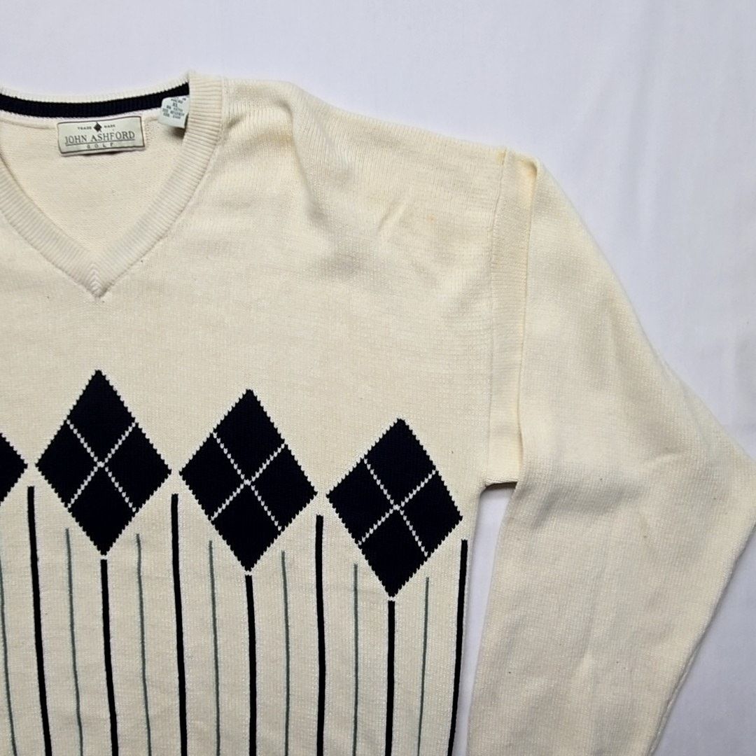 John Ashford John Ashford Golf Sweater XL Argyle Cream V-neck Knitwear Size US XL / EU 56 / 4 - 2 Thumbnail