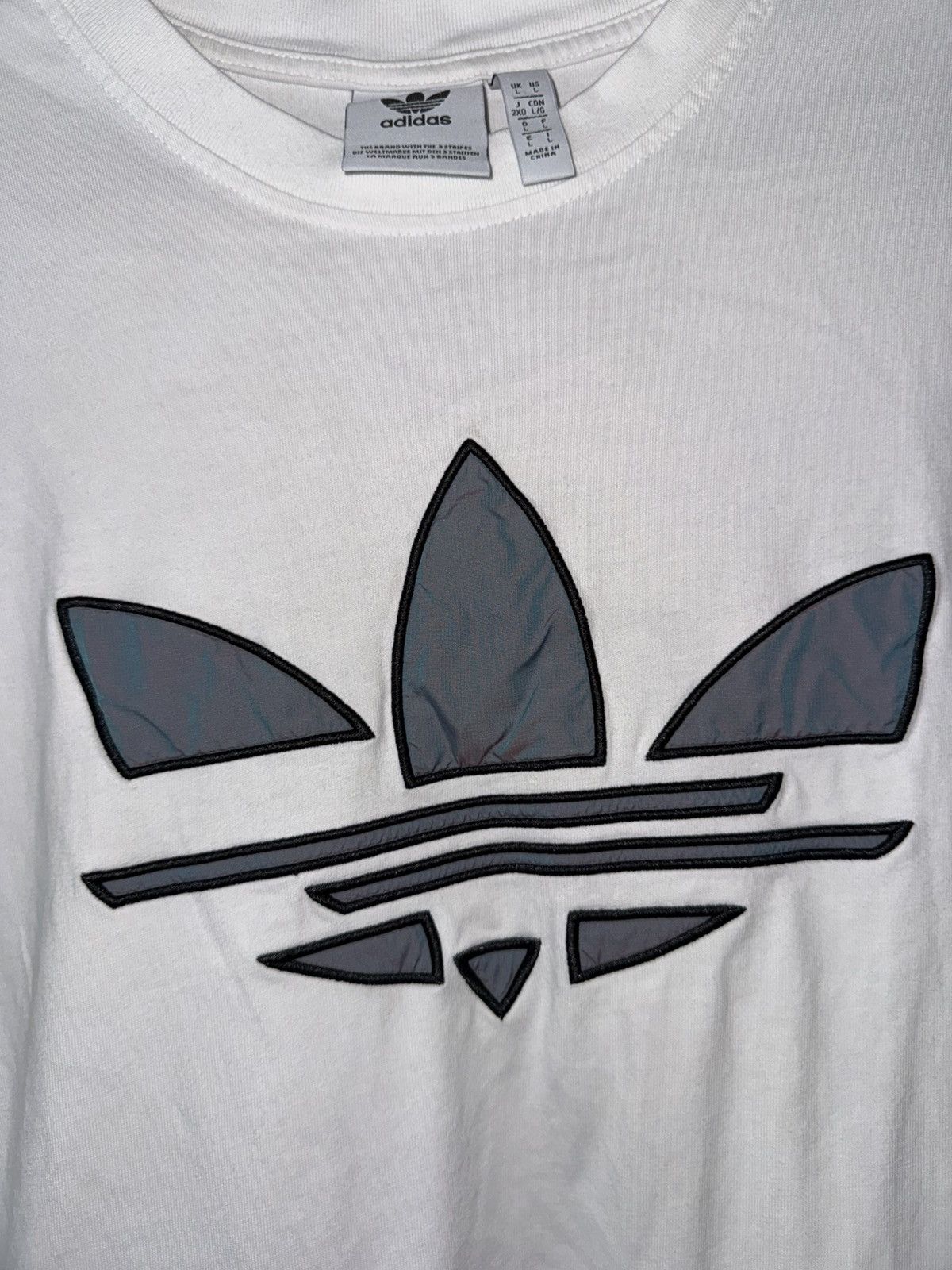 Adidas Adidas T-Shirt L Iridescent Trefoil Logo White Cotton Size US L / EU 52-54 / 3 - 5 Thumbnail