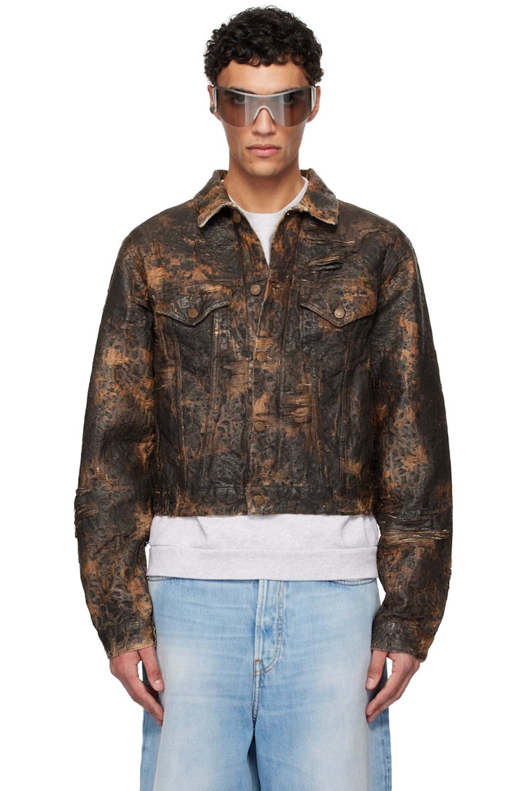 Acne Studios Acne Studios Brown Distressed Monogram Denim Jacket Size US M / EU 48-50 / 2 - 1 Thumbnail