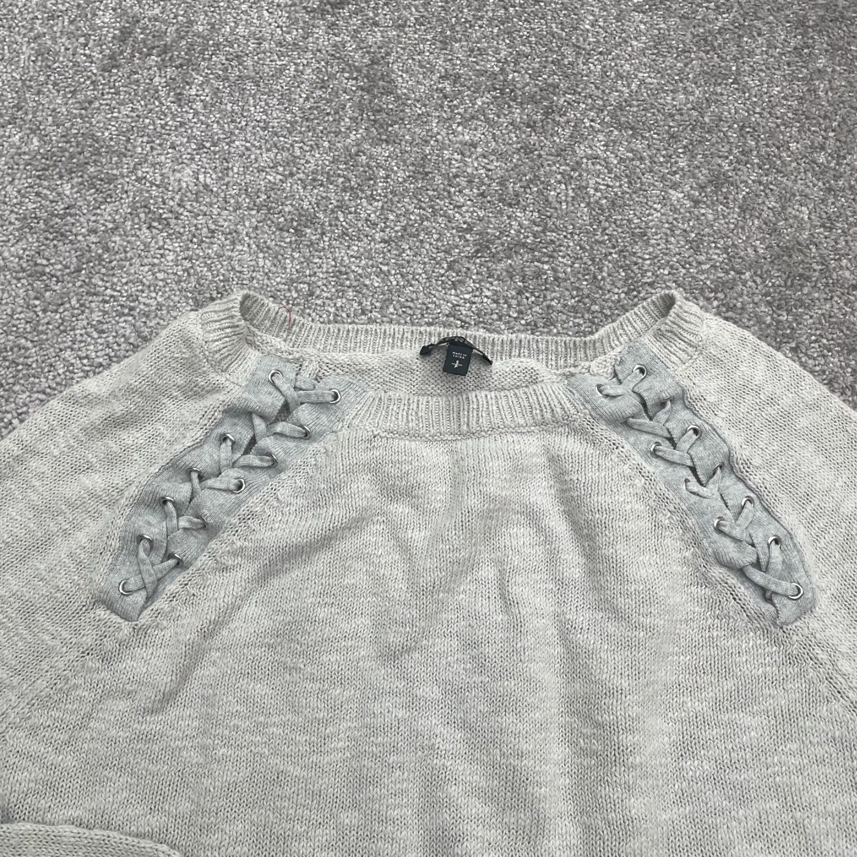 Express Express Pullover Sweater Shirt Womens S Gray Round Neck Raglan 100% Cotton Braid Knit Lightweight Breathable Size S / US 4 / IT 40 - 3 Thumbnail