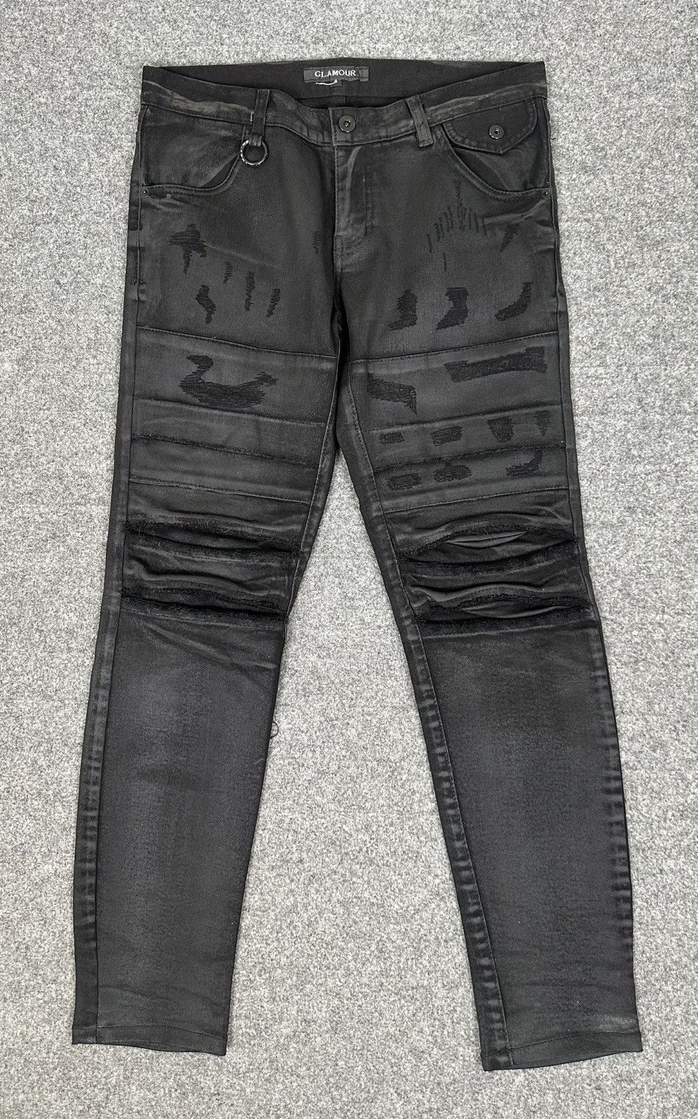 Hysteric Glamour × If Six Was Nine × Le Grande Bleu (L.G.B.) Hysteric - Biker Style Ripped Waxed Jeans - Black Size US 31 - 1 Thumbnail