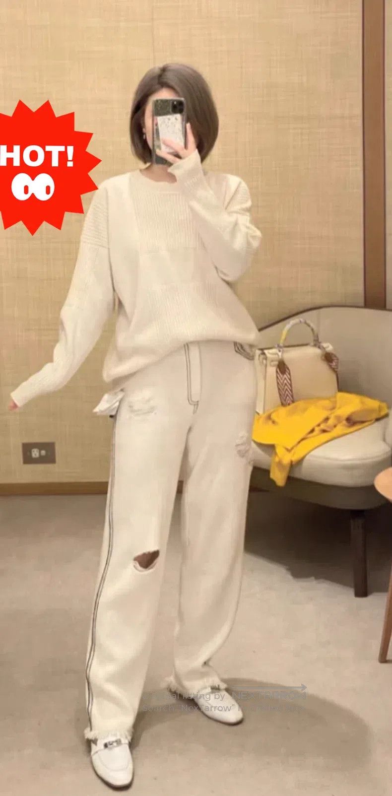Hermes Hermes Cashmere sweater, knitted sweater, cream white Size XS / US 0-2 / IT 36-38 - 1 Thumbnail