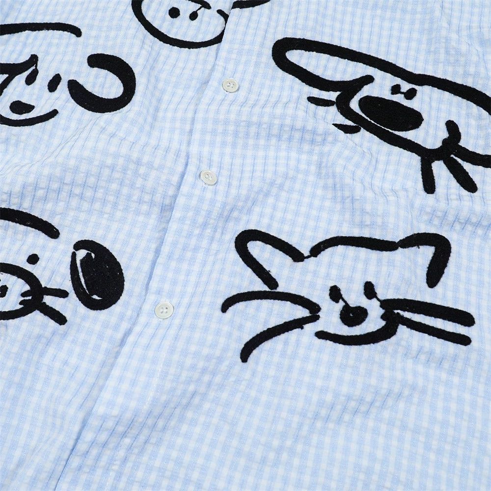 Vintage Men's hip-hop casual cartoon embroidered plaid shirt Size US M / EU 48-50 / 2 - 4 Thumbnail