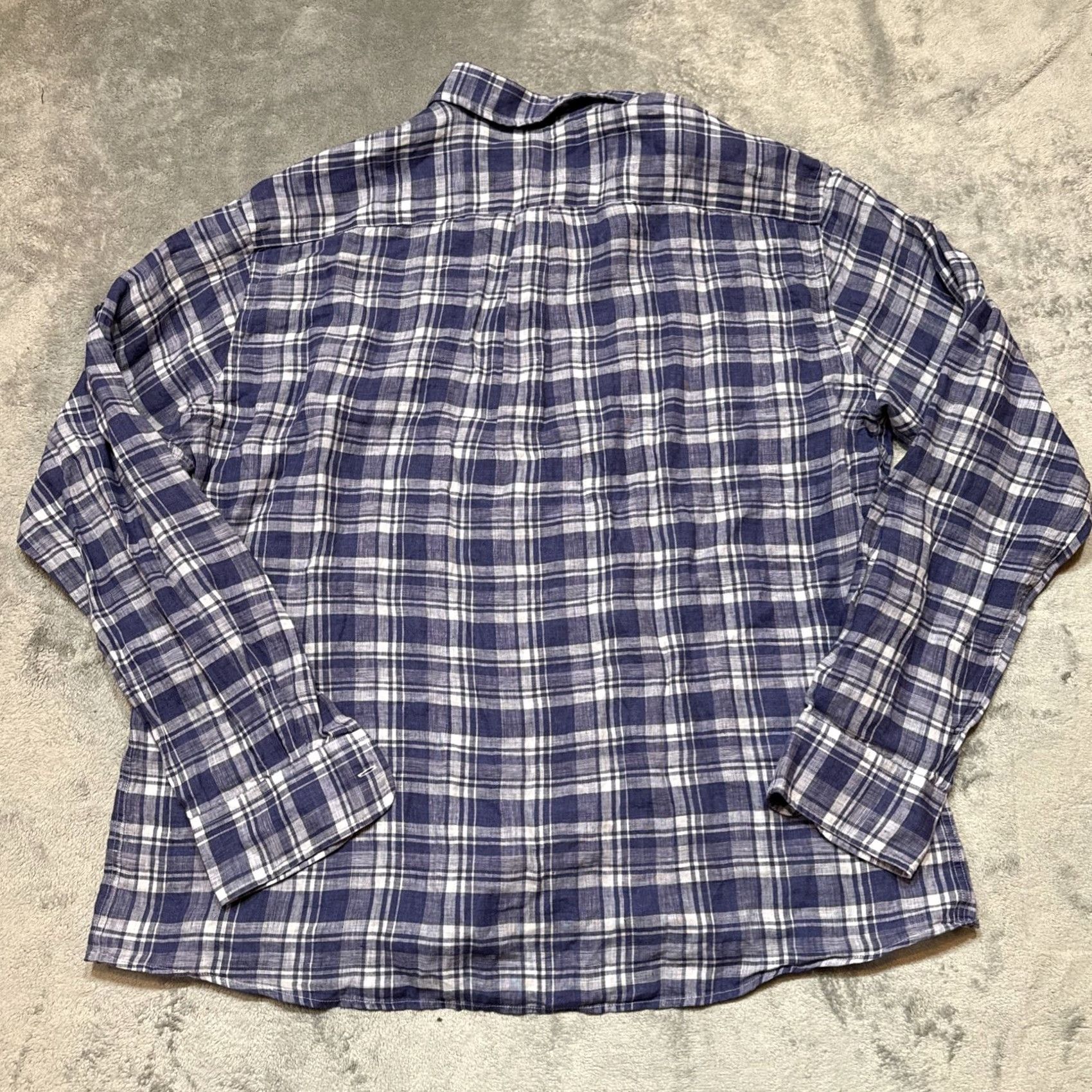 Peter Millar Peter Millar Shirt Mens XL Blue Linen Beach Bluff Button-Up Plaid NWT Crown Sport Casual Knit Pocketed Collared Long Sleeve Size US XL / EU 56 / 4 - 6 Thumbnail