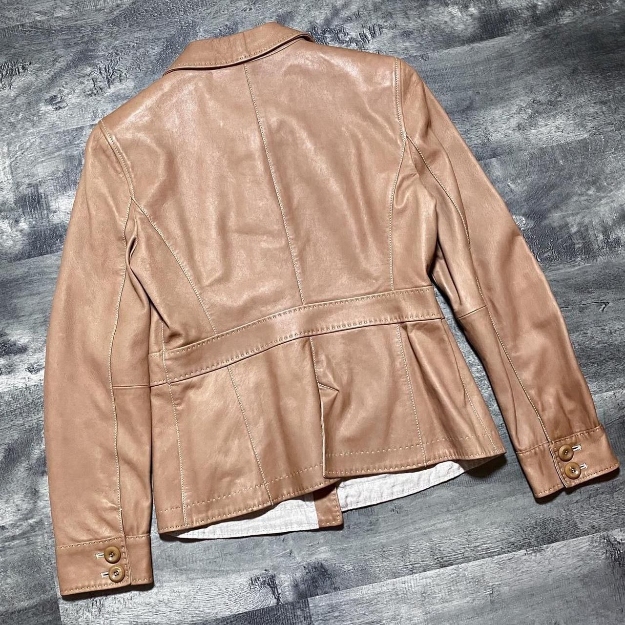 Armani Collezioni ARMANI COLLEZIONI Lambskin Tan Leather Button Up Jacket Size S / US 4 / IT 40 - 4 Thumbnail