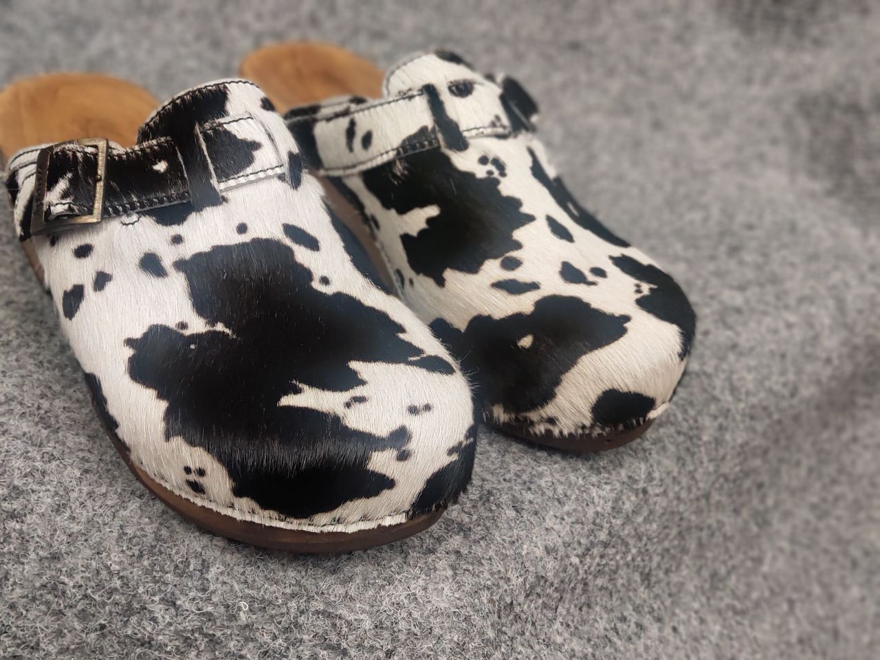 Woody Design Manu Fur W' Leather cowhide Clogs mules Shoes
