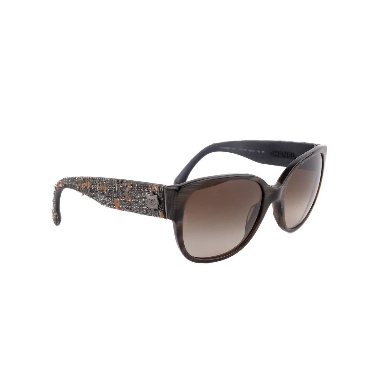 image of Chanel 5237 C.617/3B Metal Cc Logo Tweed Brown Sunglasses, Women's