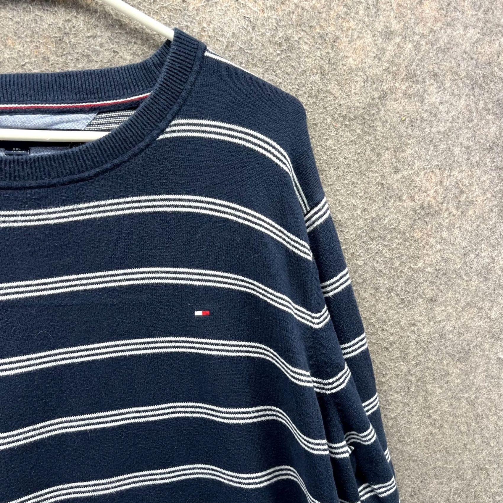Tommy Hilfiger VINTAGE Tommy Hilfiger Sweatshirt Mens XXL Blue Striped Crewneck Pullover Pima Cotton Fleece Logo Size US XXL / EU 58 / 5 - 6 Thumbnail
