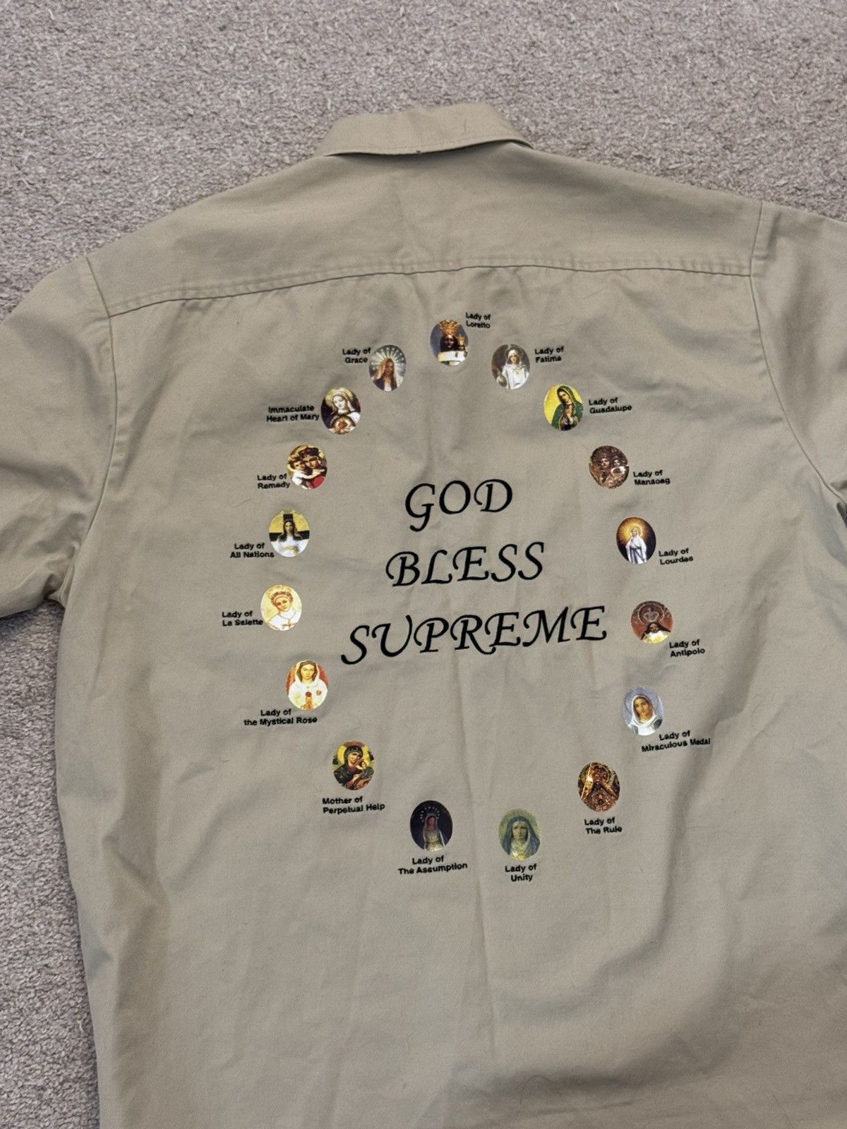 Supreme Supreme Our Lady God Bless Work Shirt (Beige) Size US M / EU 48-50 / 2 - 3 Thumbnail