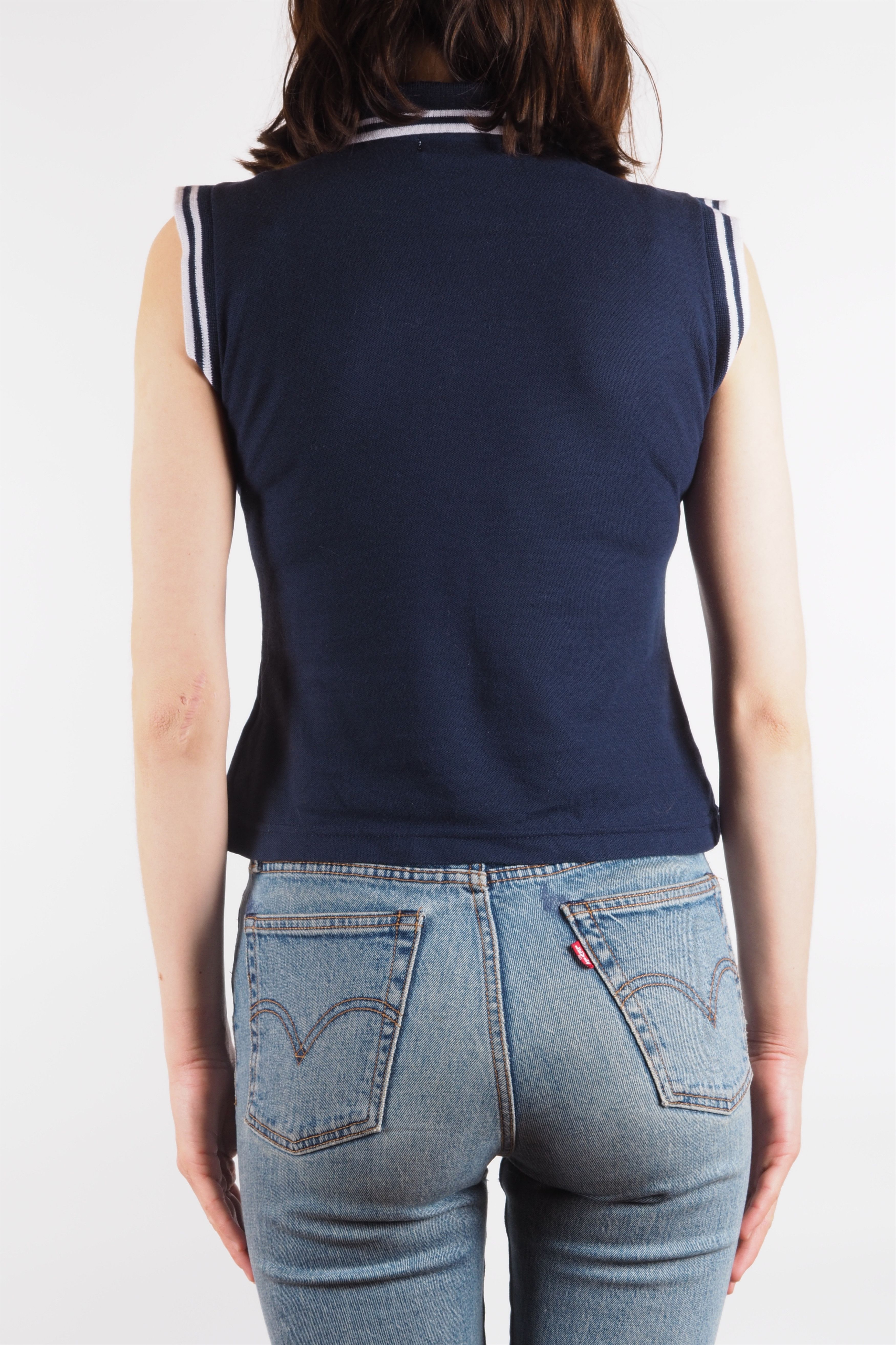 Dolce & Gabbana Dolce & Gabbana Vintage 90s Sleeveless Polo Crop Top Navy Size S / US 4 / IT 40 - 4 Thumbnail