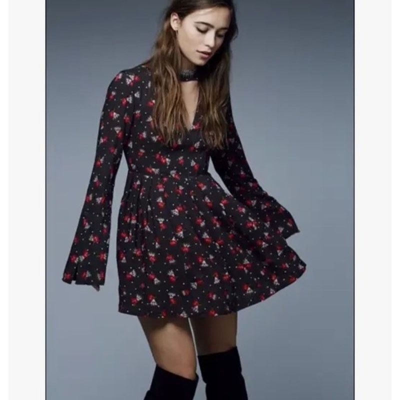 Free People Free People Red Black Floral Tegan Mini Dress Y2K Size 2 Size XS / US 0-2 / IT 36-38 - 1 Thumbnail
