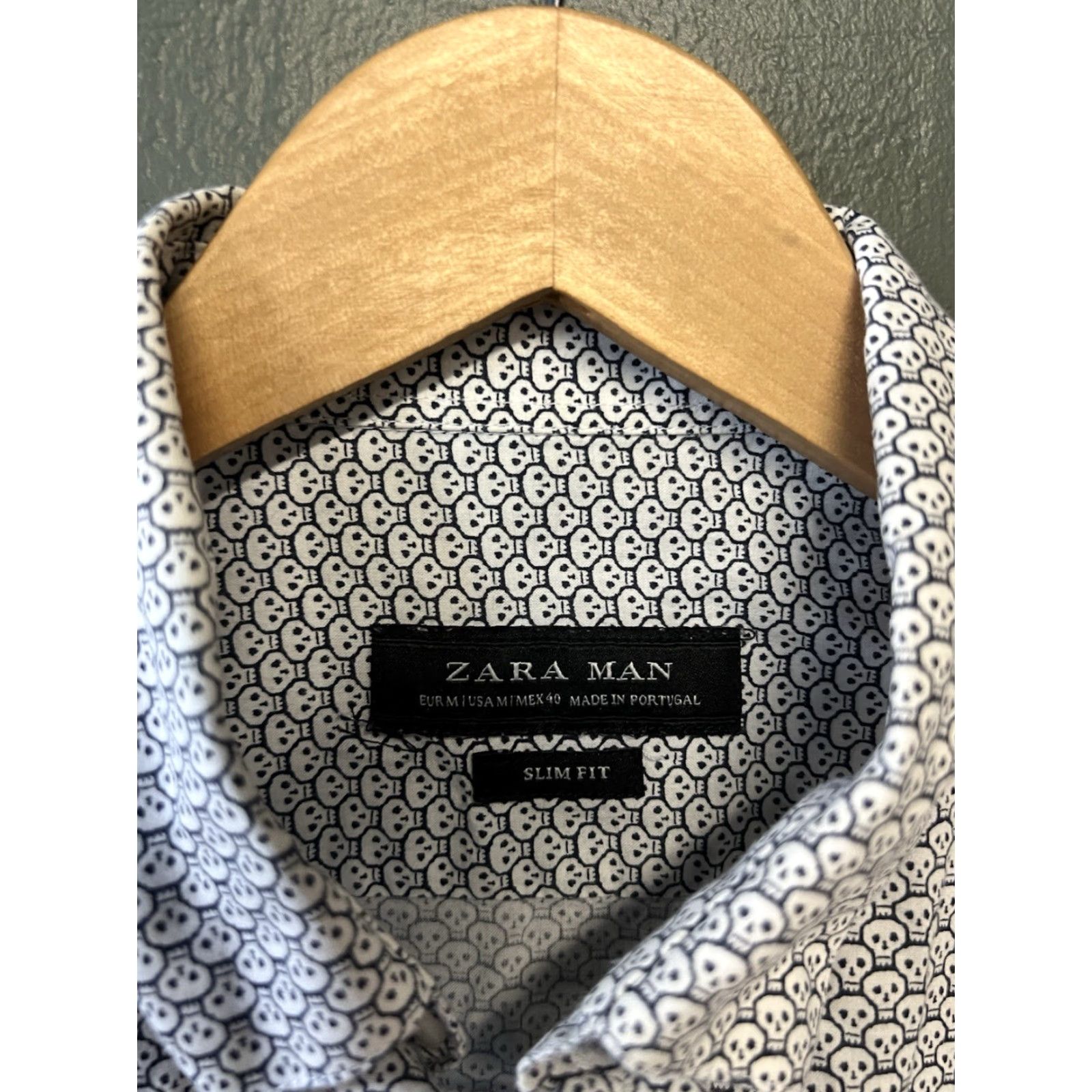 Zara Zara Mens White Long Sleeve Button-Up Dress Shirt Skull Graphic M Size 40R - 3 Thumbnail