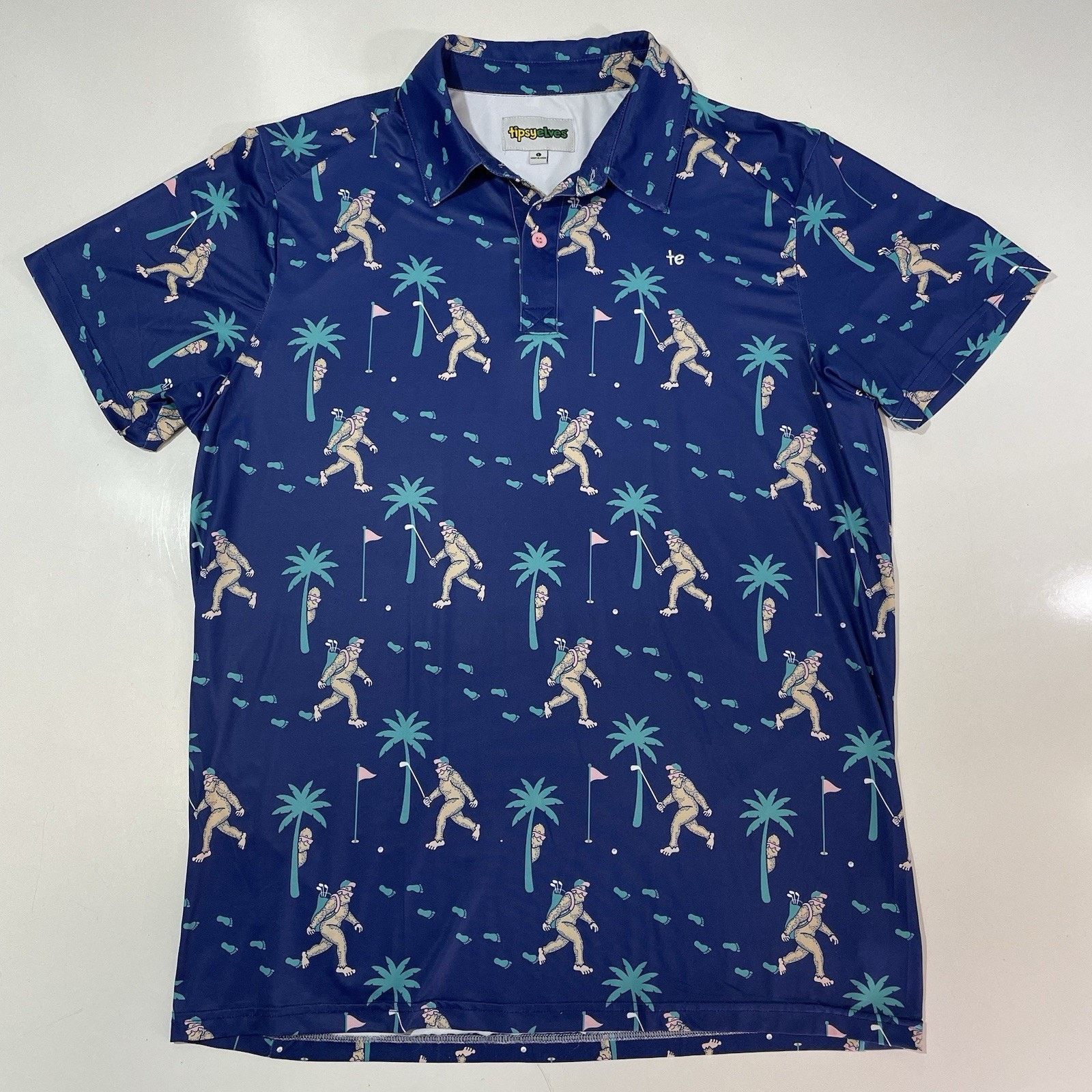 Tipsy Elves TIPSY ELVES “BIGFOOT BOGEY” GOLF POLO SHIRT Men's Sz L Blue Size US L / EU 52-54 / 3 - 1 Thumbnail