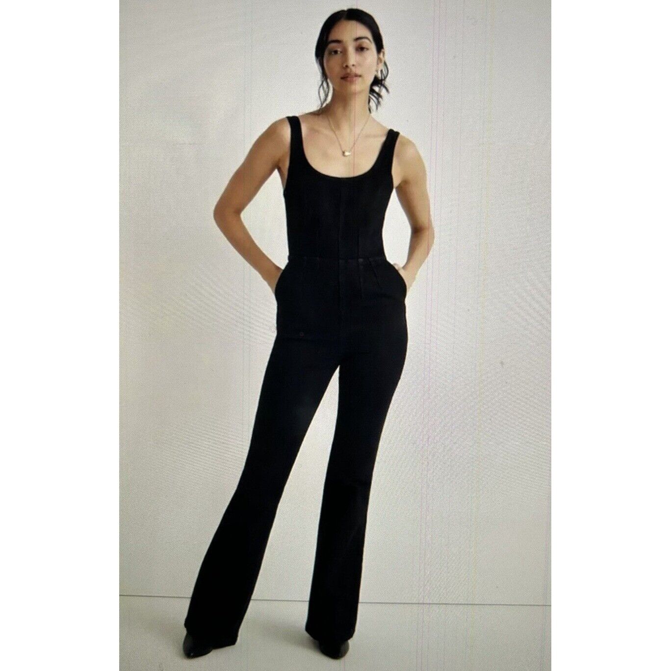 Madewell Black Denim Sleeveless Flare-Leg Jumpsuit in Bonner