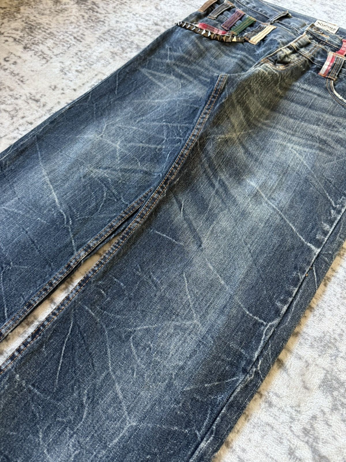Japanese Brand Nylaus Japan Claw Mark Studded Double Waist Jeans Size US 30 / EU 46 - 9 Thumbnail